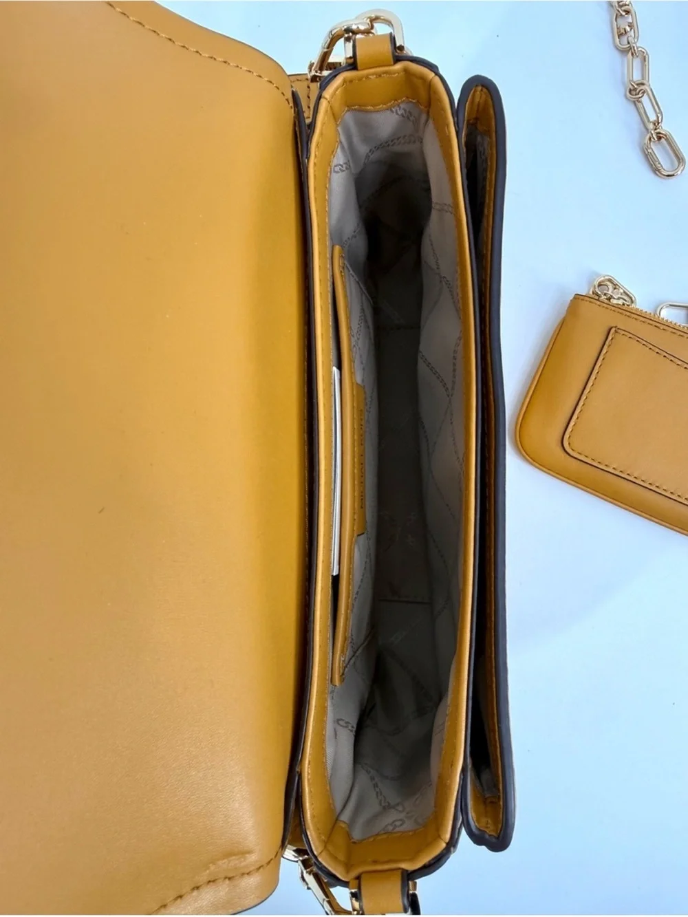 Michael Kors Parker Empire Logo Leather Shoulder Purse Bag, Marigold Yellow